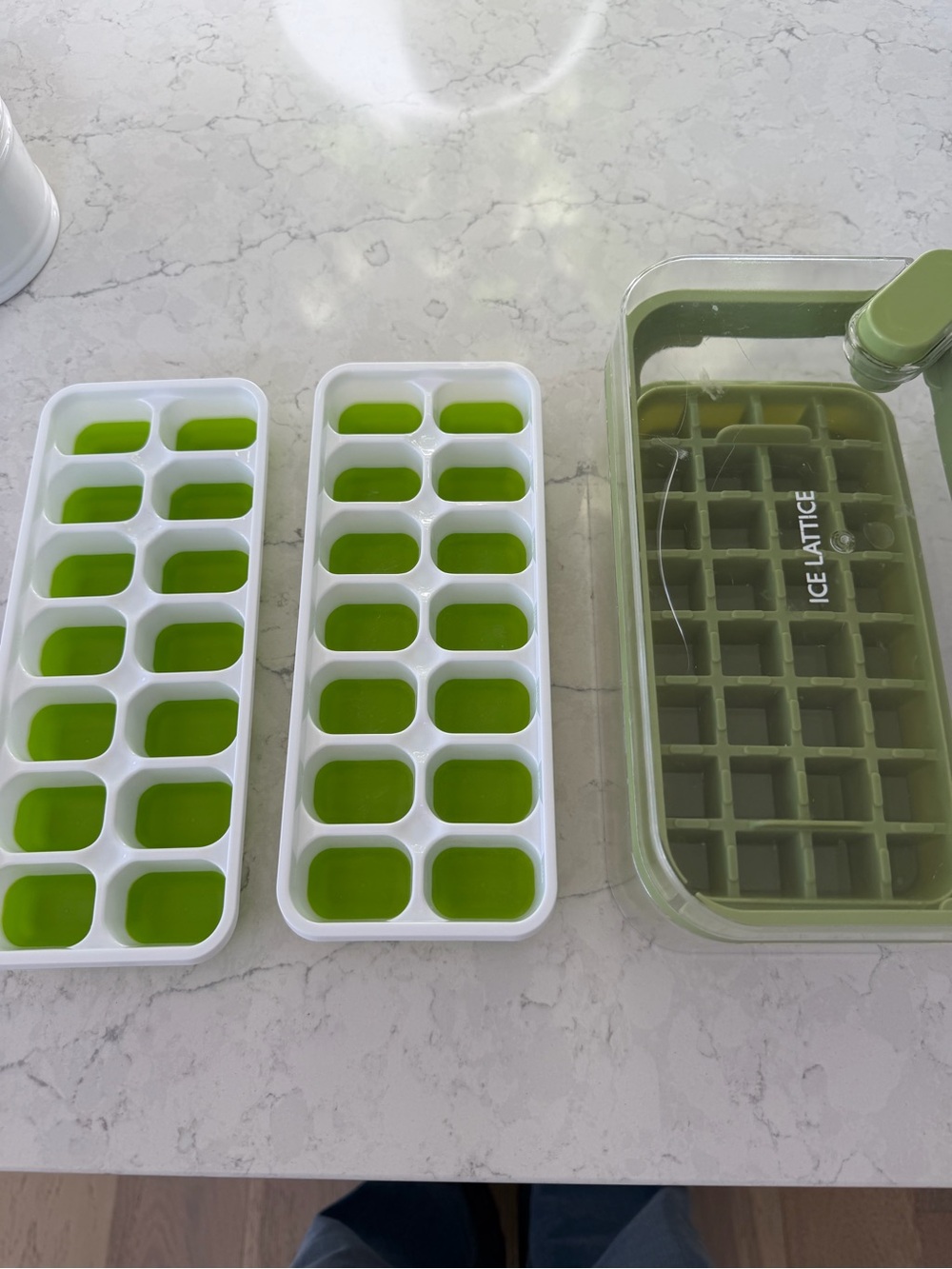 Ice Lattice Green Silicone Ice Cube Trays and White Molds
